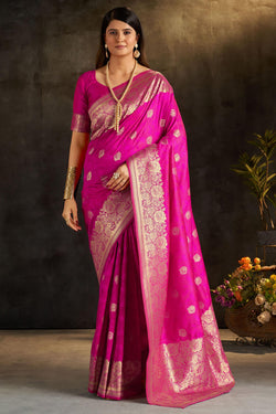 Mellifluous Dark Pink Pure Banarasi Silk Saree With Charismatic Blouse Piece