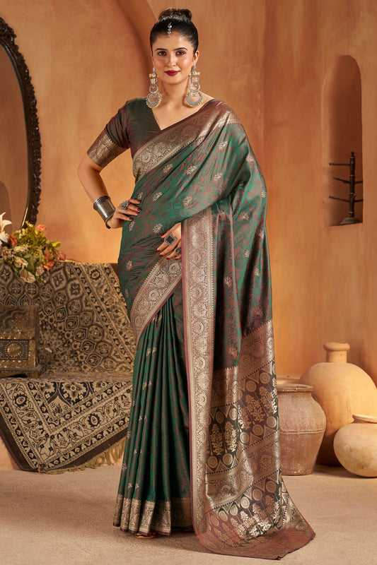 Impressive Green Pure Banarasi Silk Saree With Ravishing Blouse Piece