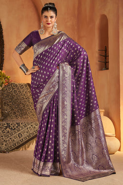 Imbrication Purple Pure Banarasi Silk Saree With Embrocation Blouse Piece