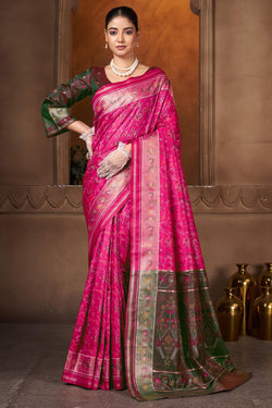 Prominent Dark Pink Paithani Silk Saree With Innovative Blouse Piece