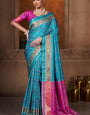 Scintillating Firozi Paithani Silk Saree With Luxuriant Blouse Piece