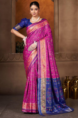 Gorgeous Magenta Paithani Silk Saree With Flameboyant Blouse Piece