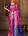 Gorgeous Magenta Paithani Silk Saree With Flameboyant Blouse Piece