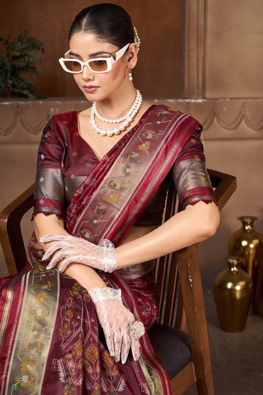 Girlish Maroon Paithani Silk Saree With Ineffable Blouse Piece