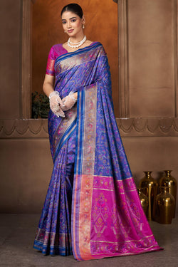 Admirable Navy Blue Paithani Silk Saree With Scrumptious Blouse Piece