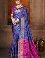 Admirable Navy Blue Paithani Silk Saree With Scrumptious Blouse Piece