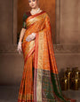 Snappy Orange Paithani Silk Saree With Blissful Blouse Piece