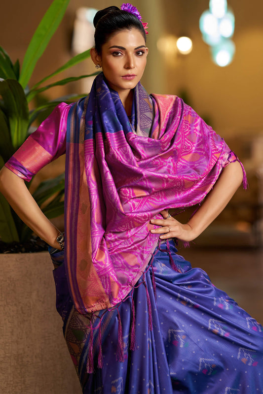 Dazzling Royal Blue Pure Zari Weaving Banarasi Silk Saree With Amazing Blouse Piece