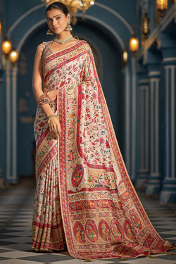 Jubilant Beige Pashmina Saree With Impressive Blouse Piece