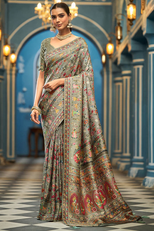 Allure Green Pashmina Saree With Profuse Blouse Piece