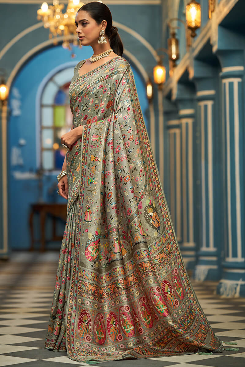 Allure Green Pashmina Saree With Profuse Blouse Piece