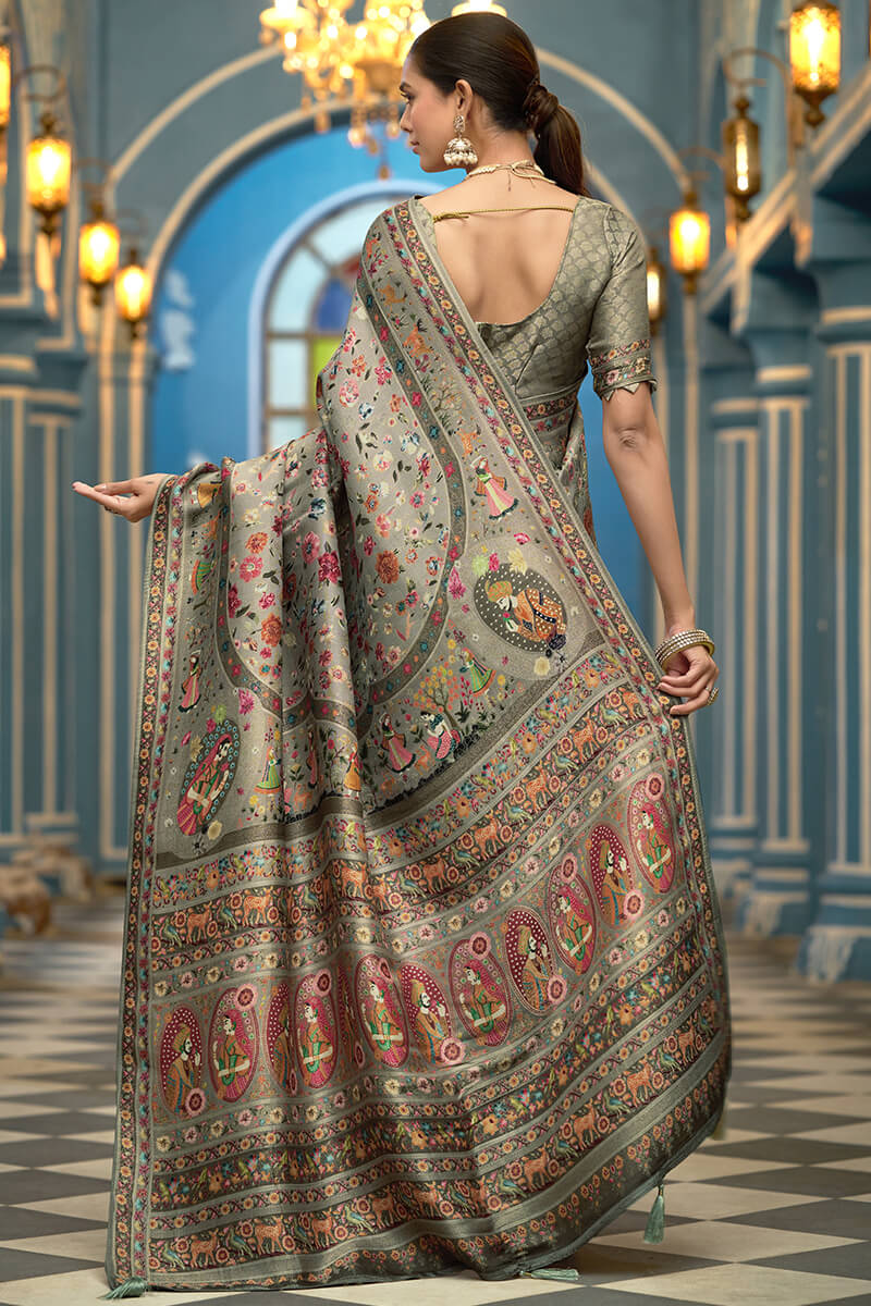 Allure Green Pashmina Saree With Profuse Blouse Piece