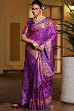 Quixotic Purple Pure Zari Weaving Banarasi Silk Saree With Propinquity Blouse Piece
