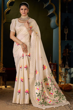 Demesne Beige Cotton Silk Saree With Ethereal Blouse Piece