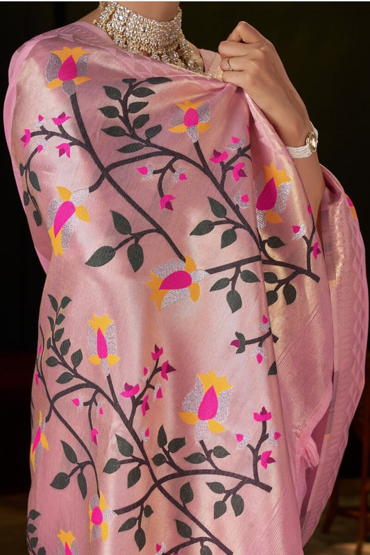Demanding Pink Cotton Silk Saree With Dulcet Blouse Piece