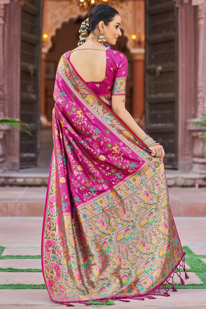 Flaunt Magenta Paithani Silk Saree With Nebula Blouse Piece