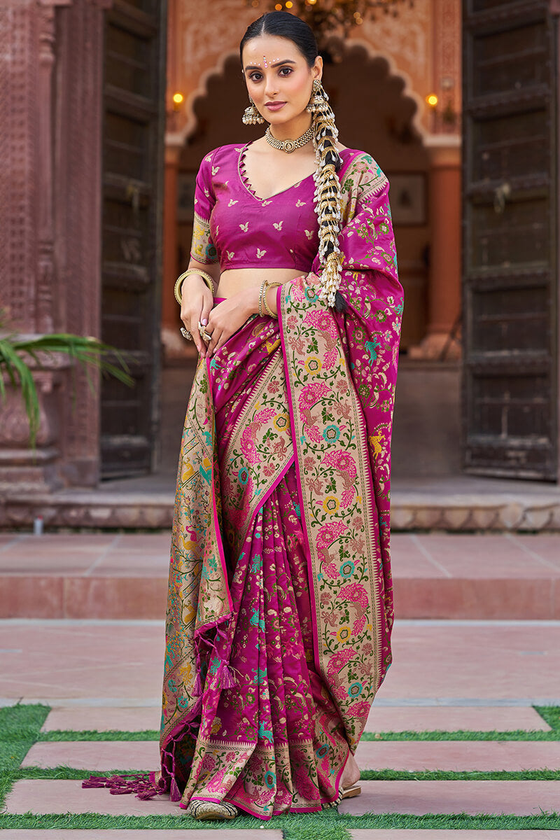 Flaunt Magenta Paithani Silk Saree With Nebula Blouse Piece