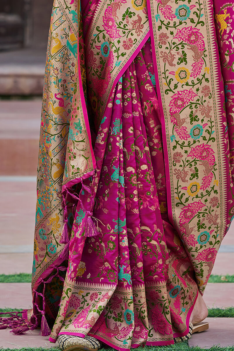 Flaunt Magenta Paithani Silk Saree With Nebula Blouse Piece