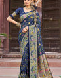 Lissome Navy Blue Paithani Silk Saree With Charming Blouse Piece