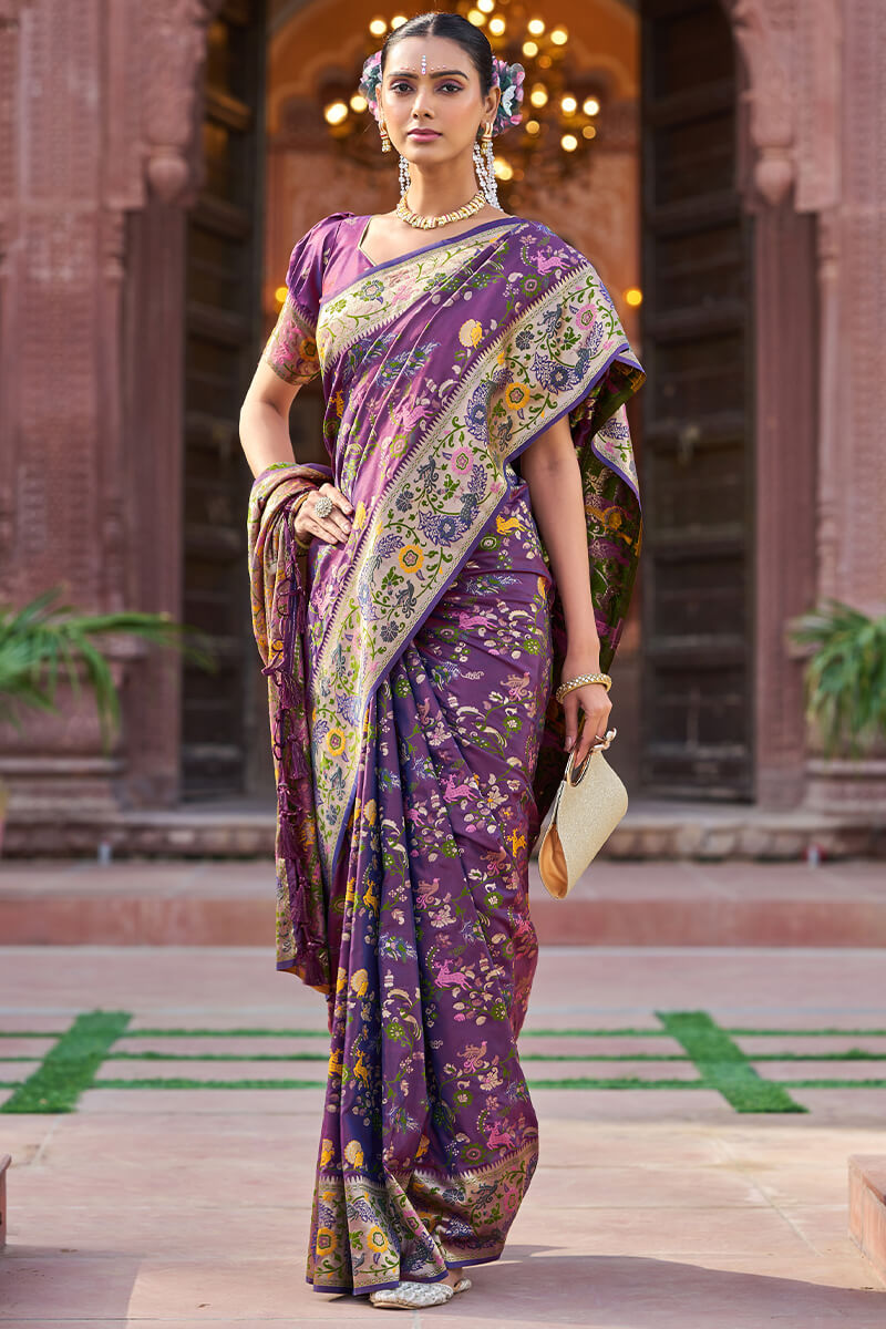 Most Flattering Purple Paithani Silk Saree With Evanescent Blouse Piece