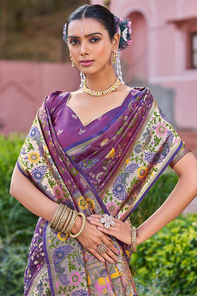 Most Flattering Purple Paithani Silk Saree With Evanescent Blouse Piece