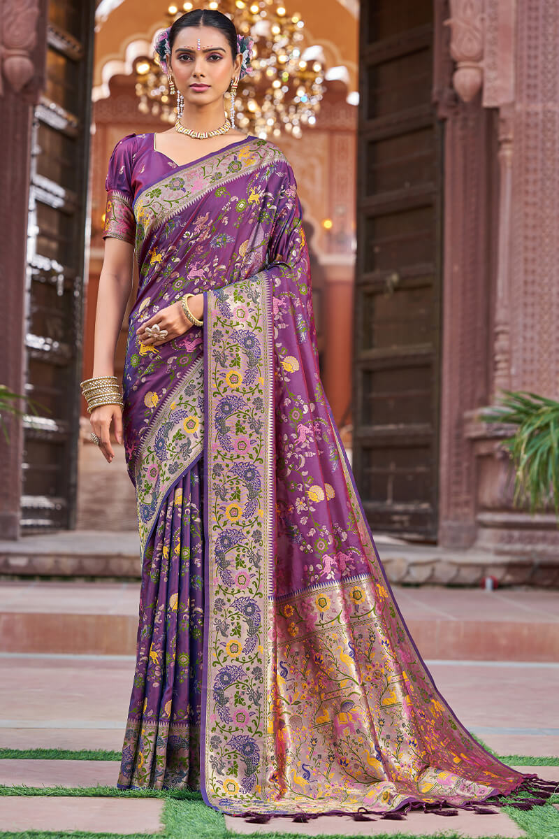 Most Flattering Purple Paithani Silk Saree With Evanescent Blouse Piece