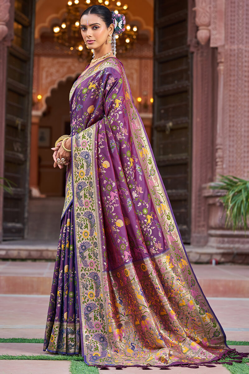 Most Flattering Purple Paithani Silk Saree With Evanescent Blouse Piece