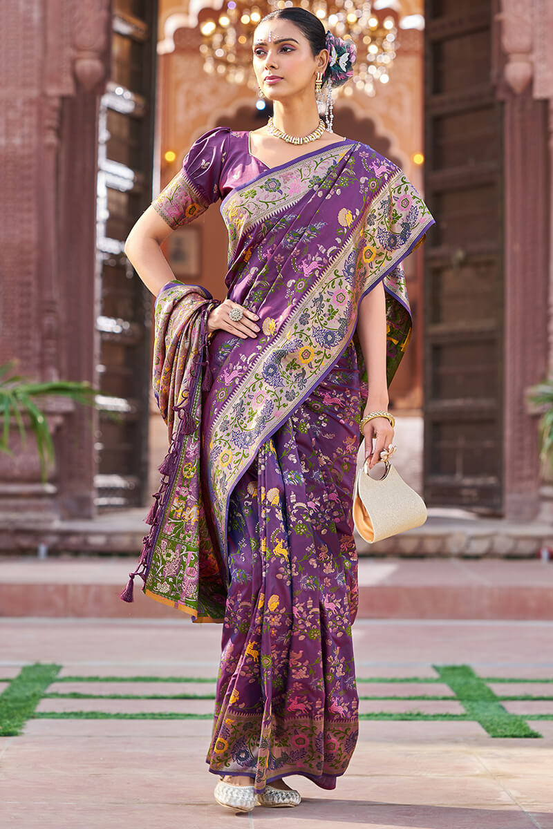 Most Flattering Purple Paithani Silk Saree With Evanescent Blouse Piece