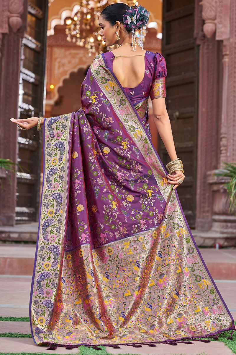 Most Flattering Purple Paithani Silk Saree With Evanescent Blouse Piece