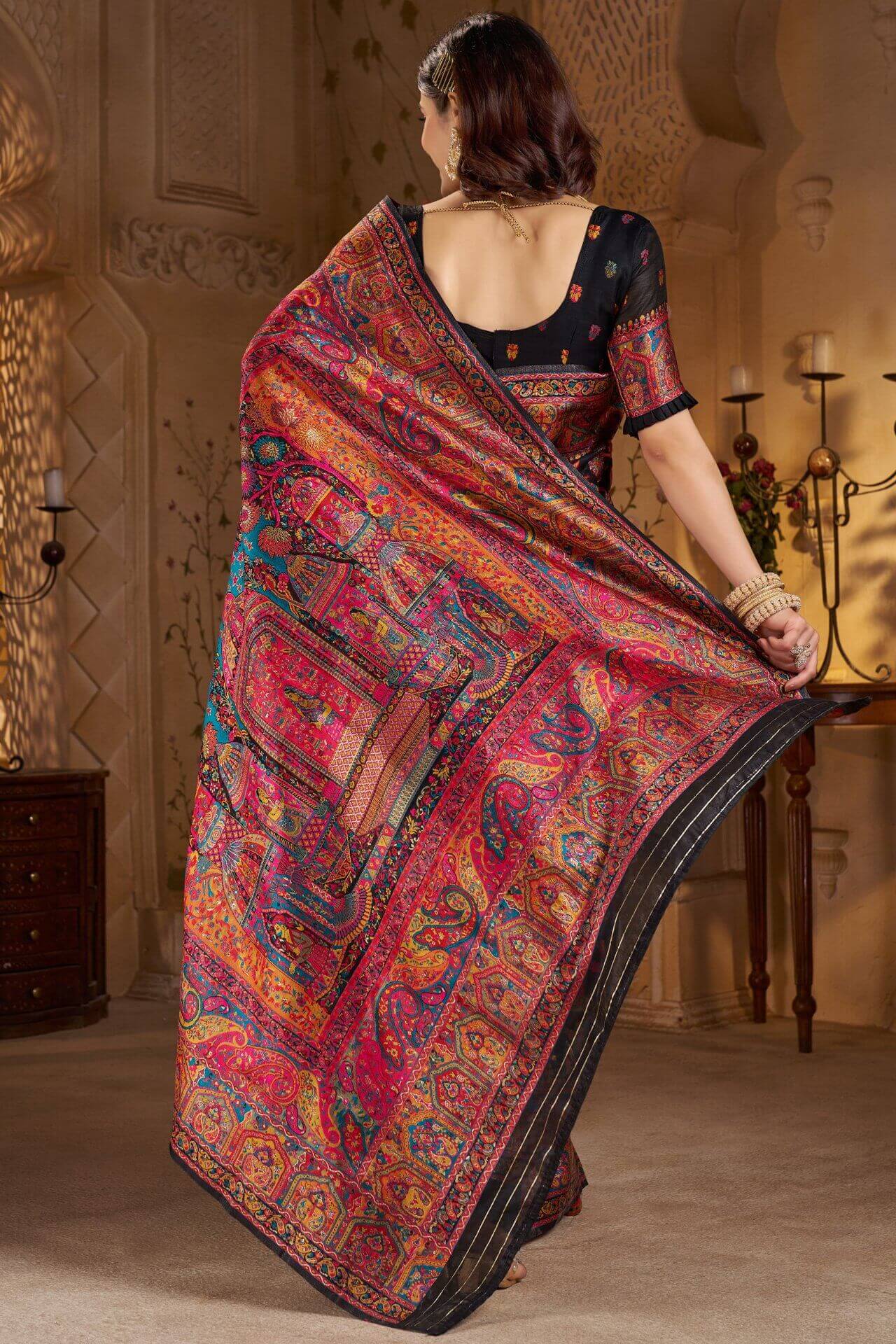 Snazzy Black Pashmina Saree With Stunner Blouse Piece