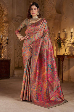 Ideal Grey Pashmina Saree With Super classy Blouse Piece