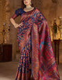 Glamorous Navy Blue Pashmina Saree With Moiety Blouse Piece