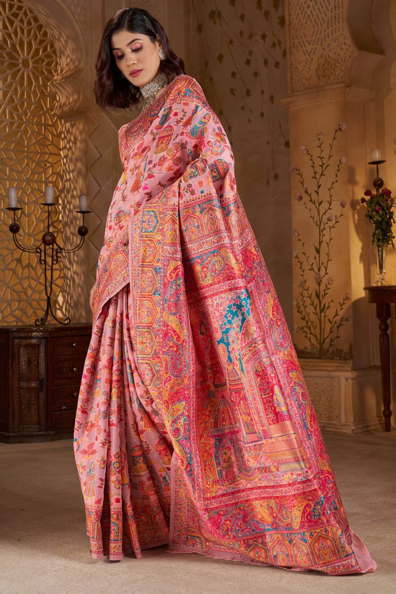 Bucolic Pink Pashmina Saree With Fragrant Blouse Piece