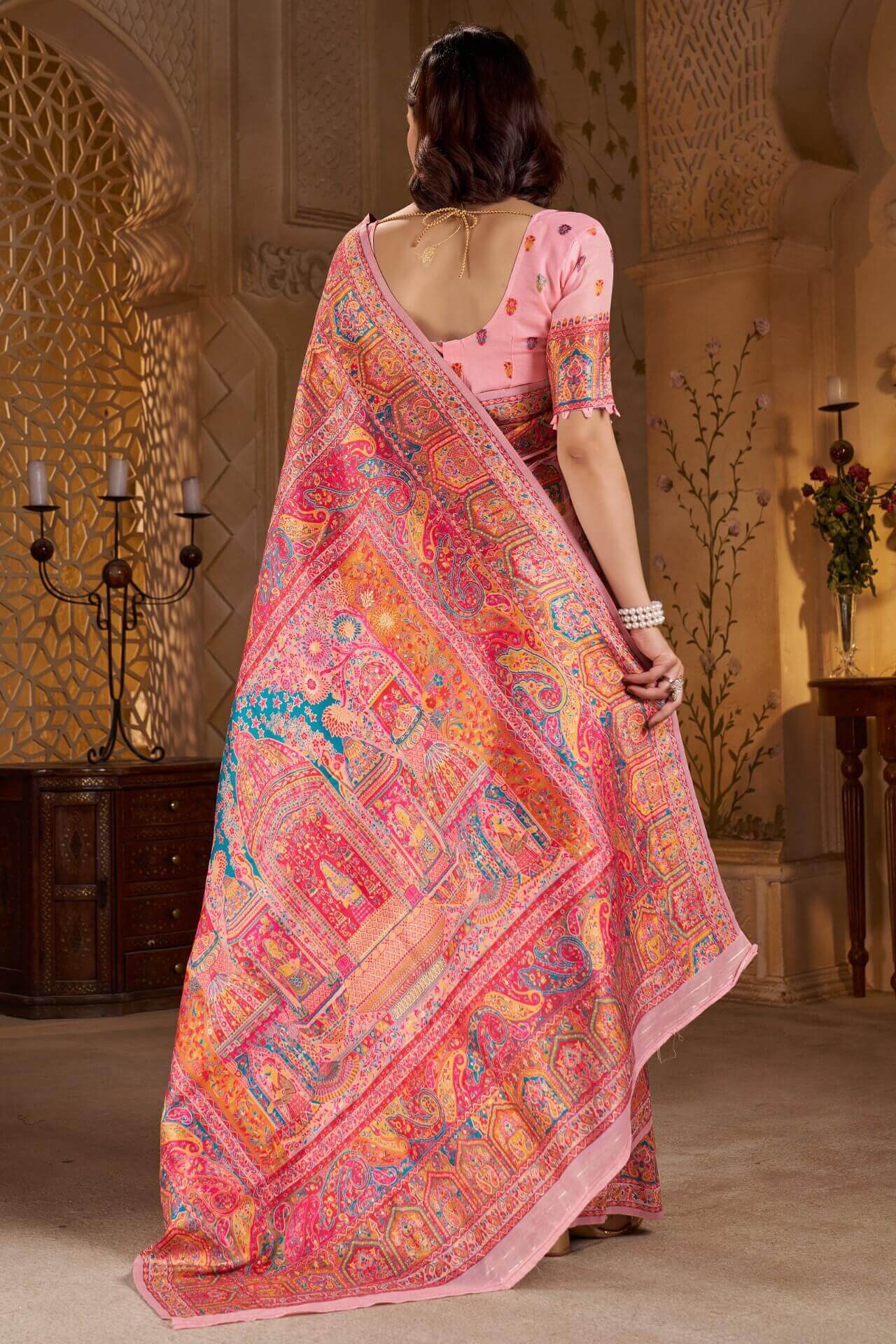 Bucolic Pink Pashmina Saree With Fragrant Blouse Piece