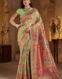 Nemesis Pista Pashmina Saree With Elaborate Blouse Piece