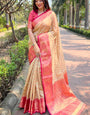 Enticing Beige Soft Banarasi Tissue Silk Saree With Palimpsest Blouse Piece