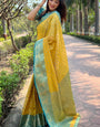 Epiphany Yellow Soft Banarasi Tissue Silk Saree With Diaphanous Blouse Piece