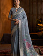 Symmetrical Grey Cotton Silk Saree With Scintilla Blouse Piece
