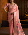 Fugacious Peach Cotton Silk Saree With Desirable Blouse Piece