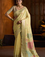 Verdant Yellow Cotton Silk Saree With Magnificat Blouse Piece