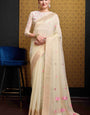 Bucolic Beige Cotton Silk Saree With Glittering Blouse Piece