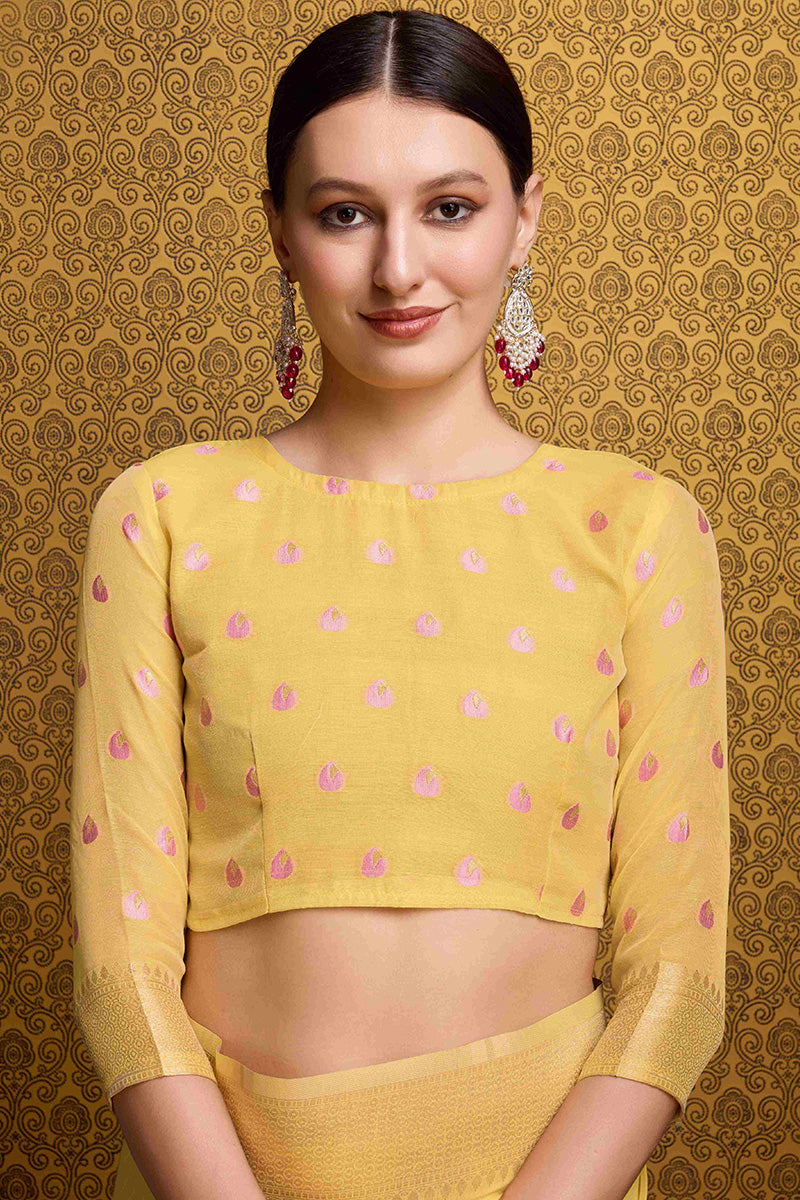 Outstanding Yellow Cotton Silk Saree With Classic Blouse Piece
