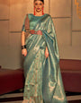 Divine Rama Kanjivaram Silk Saree With Excellent Blouse Piece