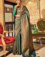Ideal Dark Green Kanjivaram Silk Saree With Admirable Blouse Piece