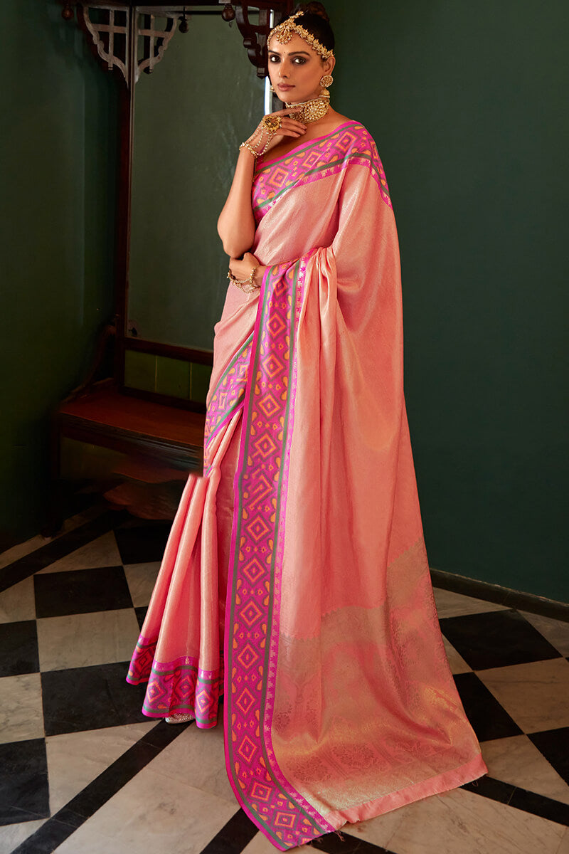 Glorious Light Pink Kanjivaram Silk Saree With Desirable Blouse Piece