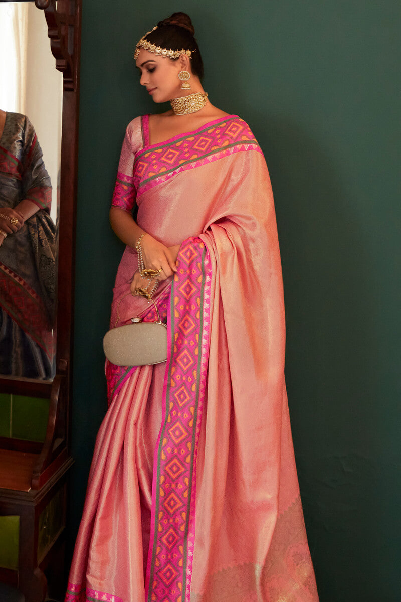 Glorious Light Pink Kanjivaram Silk Saree With Desirable Blouse Piece