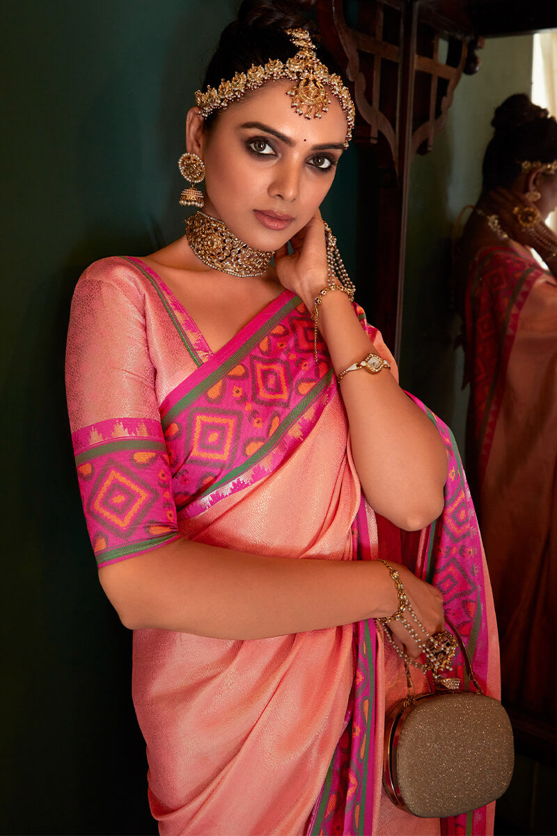 Glorious Light Pink Kanjivaram Silk Saree With Desirable Blouse Piece