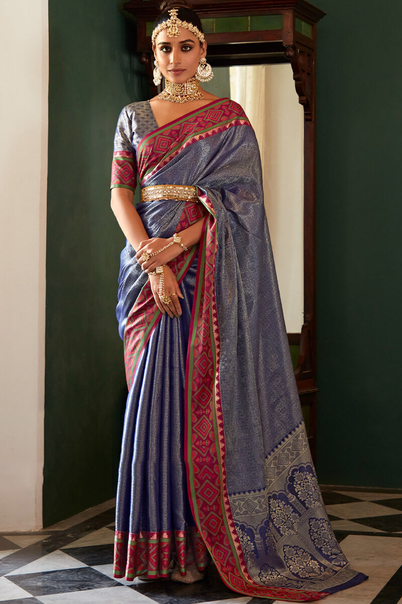 Flameboyant Blue Kanjivaram Silk Saree With Fancifull Blouse Piece