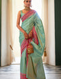 Flamboyant Sky Kanjivaram Silk Saree With Preferable Blouse Piece