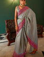 Blissful Grey Kanjivaram Silk Saree With Mesmeric Blouse Piece